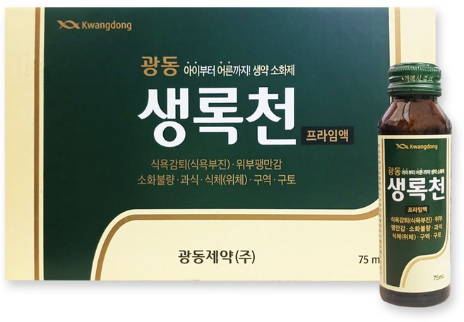 광동제약 생록천 프라임액 소화제 소화 불량 과식 식욕 감퇴, 75ml, 10개