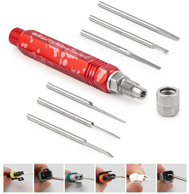 6PCS 교체 팁이 포함된 JRREADY ST5258 전기 핀 추출기 도구 키트 AMP/METRI PACK/TE/JST/DEUTSCH 커넥터 자동차 수리 하네스 터미널에 완벽한, JRready ST5258 전기 핀 추출기 공구 키트