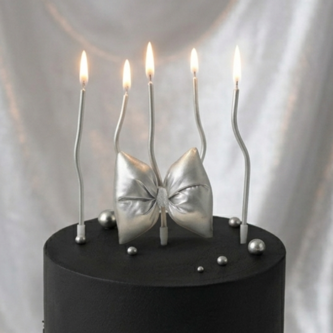 파티팜 리본쿠션초 실버 생일 초 케이크 케이크초 생일초 촛불 케익초 예쁜 꼬불이초, 2개