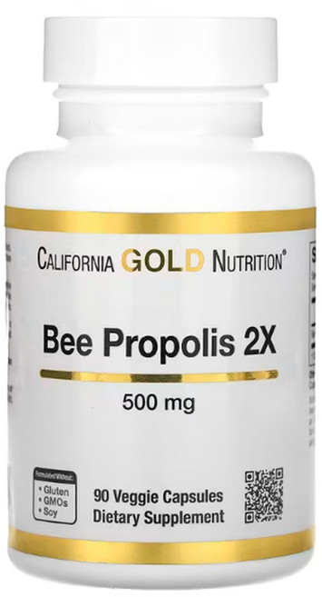 CALIFORNIA GOLD NUTRITION 캘리포니아 골드 뉴트리션 Bee 프로폴리스 2X 농축 추출물 500mg 90정 베지캡슐, 1개