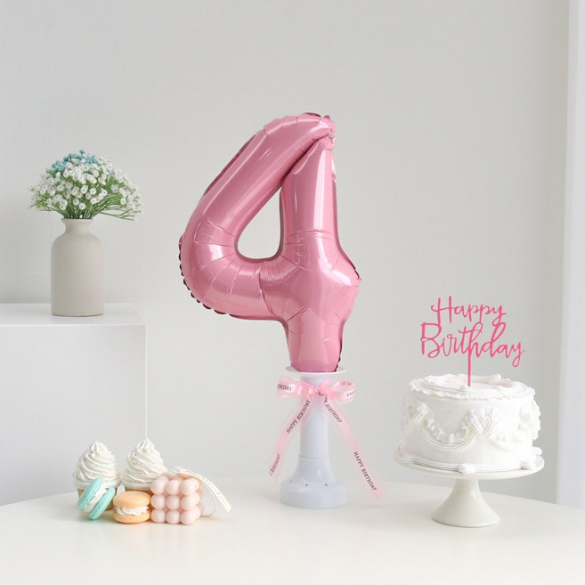 이벤트홀릭 숫자 풍선 스탠드 세트 생일파티용품 기념일, 4, 1개, 핑크