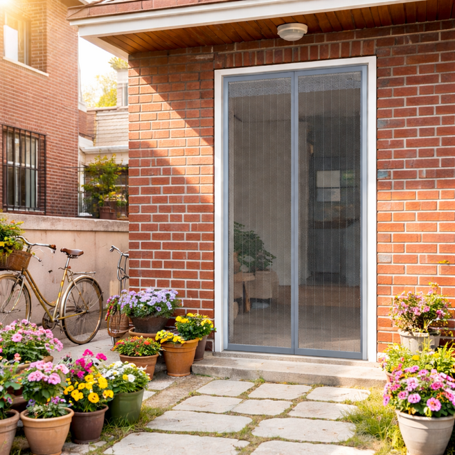 Elivlt 무타공 원터치 자석 방문 방충망 자동닫힘 모기장, 그레이