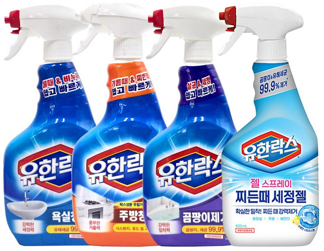 유한락스 주거세정제 600mL 4개 욕실+곰팡이+주방+찌든때젤 -T.C