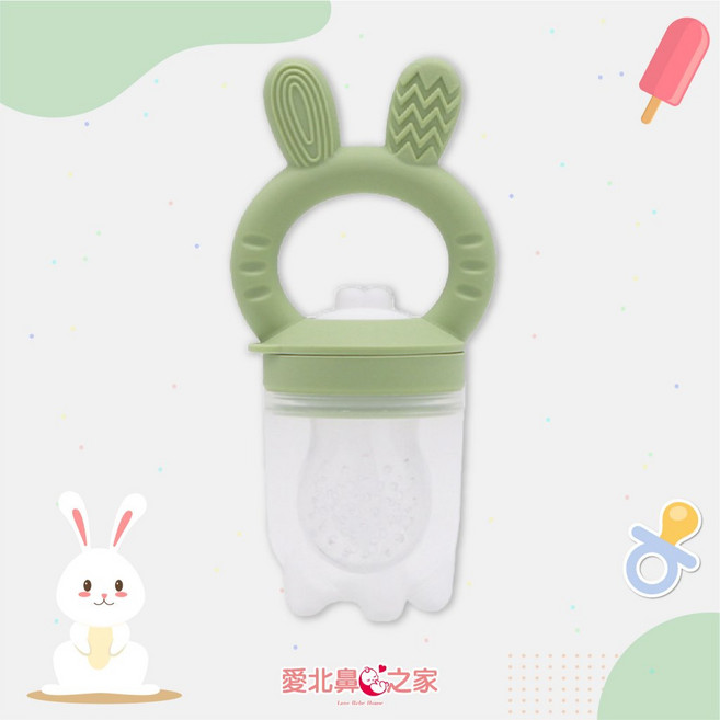 愛北鼻 咬咬樂 育兒輔食器 寶寶學習棒, 蘋果綠小兔-咬咬樂-(贈M咬嘴)咬嘴可替, 1個