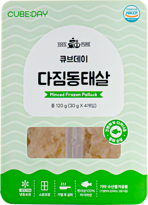 큐브데이 다짐생선 동태살 순살 큐브 해산물 죽 토핑, 1개, 120g