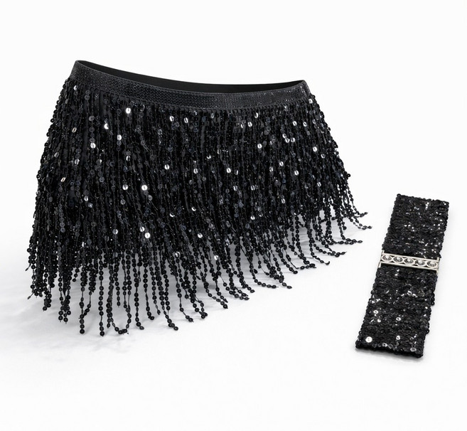 스타일홀리 스팽글 랩스커트 + 벨트 SET 라인댄스 벨리댄스 공연 무대의상 줌바 라틴 댄스복, 1세트, 블랙
