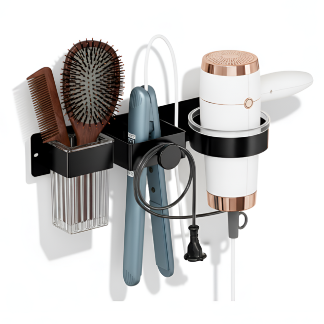 러슈브 무타공 스틸 고데기 드라이기 거치대, 1개, 블랙