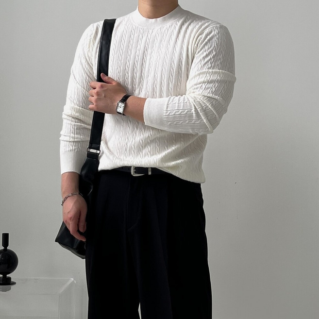 밸류젯 남자 케이블 캐시라이크 꽈배기 니트 긴팔