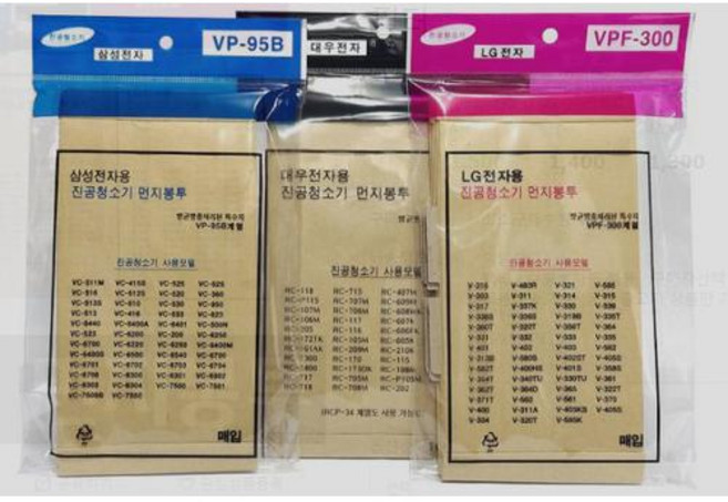 삼성 LG 대우 청소기 먼지봉투 모음 VC-511M 415S 525 52S 516 V-316 303 483R 321 585 RC-118 715 407M 171K P115등 20매, 대우먼지봉투 5매입x4개