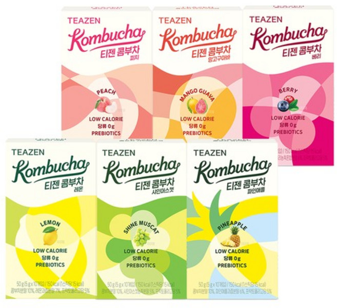 콤부차 6가지맛 혼합구성 60스틱 (레몬/베리/망고구아바/파인애플/피치/샤인머스캣), 없음, 5g, 1, 10