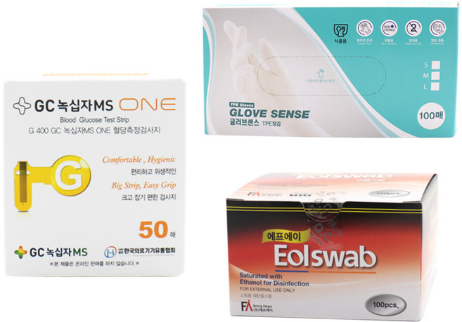 GC녹십자MS ONE 혈당 측정 시험지 50매 + 알콜솜 100매 + TPE 위생 비닐 장갑 100매, 1개