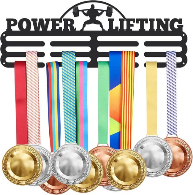 메달 걸이 파워 리프팅 행어 역도 거치대 견고한 강철 수상 전시 홀더 벽걸이 12 줄, [01] Power Lifting
