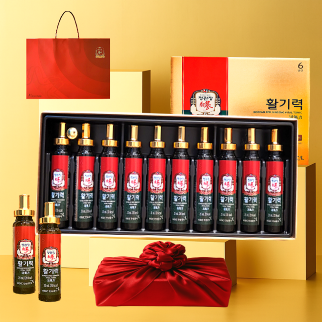 정관장 6년근 활기력 10병 + 보자기 + 쇼핑백, 1세트, 200ml