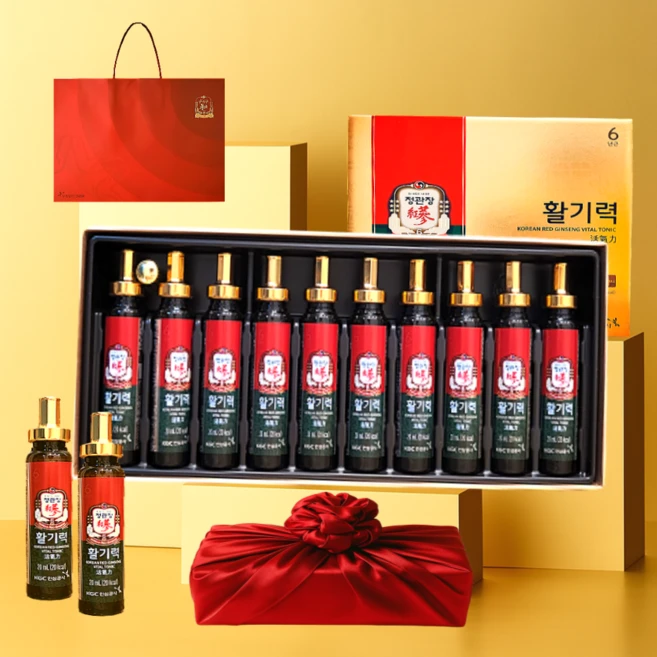 정관장 6년근 활기력 10병 + 보자기 + 쇼핑백, 1세트, 200ml - 쿠팡