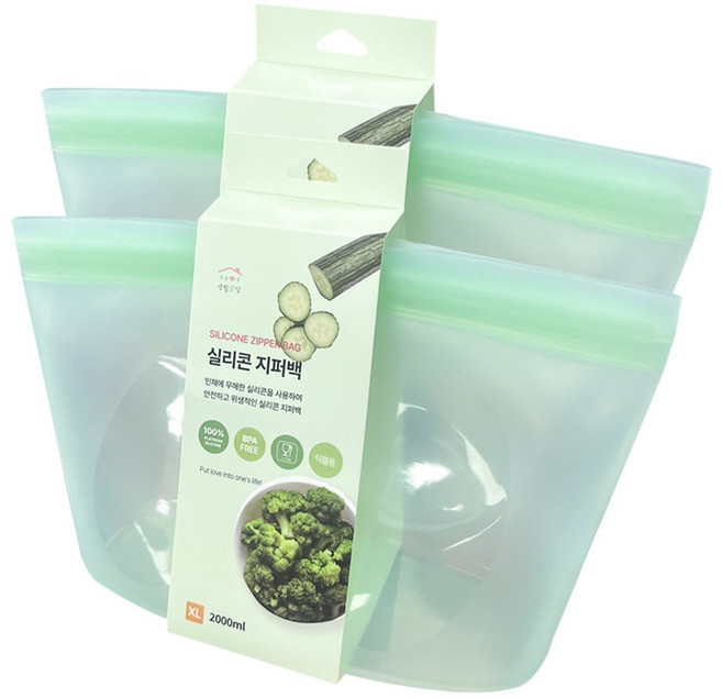 생활애담 플래티넘 실리콘 지퍼백 민트, 2000ml*2p, 1세트