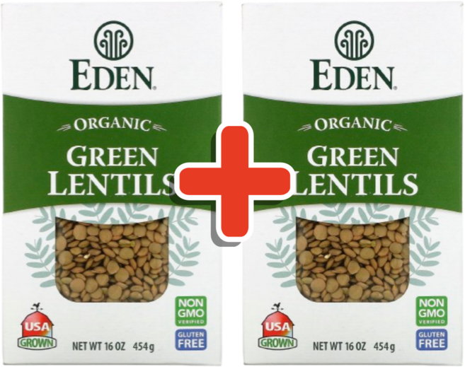 1+1 에덴푸드 오가닉 그린 렌틸콩 454g 녹색 Eden Foods Green Lentils, 2개