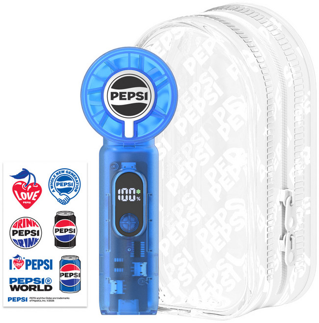 펩시 휴대용 무선 핸디 아이스 펠티어 냉각 선풍기 미니 쿨링 BLDC 손풍기+파우치 세트, 블루, PEP-HFCP200