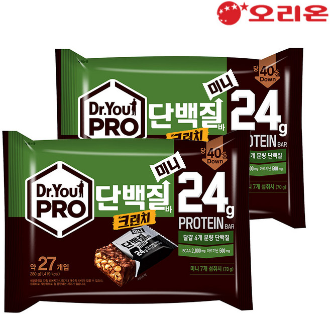 오리온 닥터유 프로 단백질바 크런치 미니(약27개입 총280g) x 3개, 280g, 2개