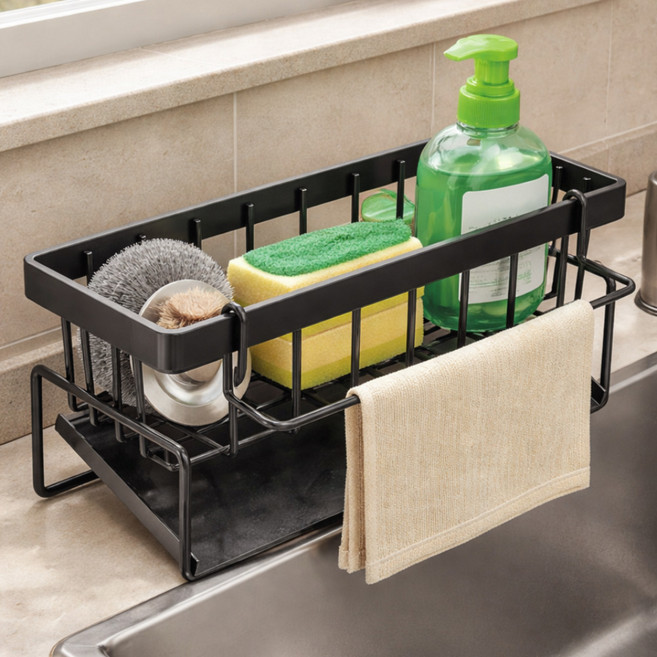 에윤 물빠짐 좋은 주방정리 수세미 거치대, 1개, 블랙