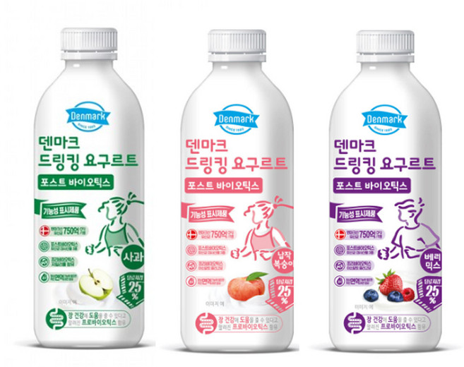 덴마크 드링킹요구르트 750mLx6병(사과2＋복숭아2＋베리믹스2)혼합무배, 750ml