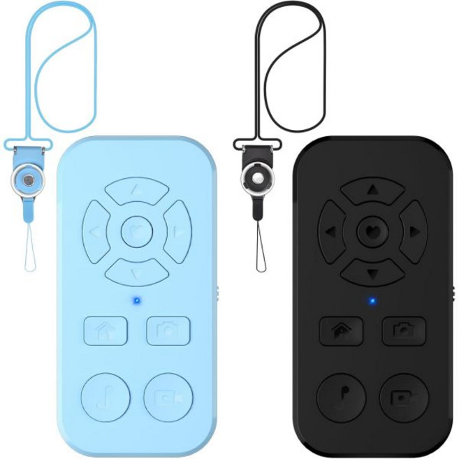 카메라 리모컨 무선 블루투스 셔터 iPhone 및 Android 스마트폰용 틱톡 동영상 스크롤 리모컨 휴대폰 전자책 앱 페이지 터너 사진 클리커 넥 스트랩 포함., TT-Black-Blue