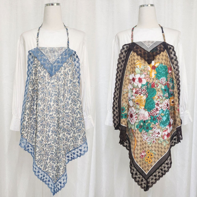 손수건앞치마 에티켓손수건 스카프 앞치마 레이스 무릎덮개 턱받이 휴대용 단체선물 네꼬클럽, 1개, 1.라벤더