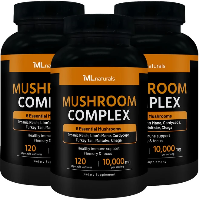 [미국빠른직구] 신제품 마이라이프 내추럴스 버섯 컴플렉스 10 000 mg (동충하초 영지버섯 노루궁뎅이버섯 구름버섯 차가버섯 잎새버섯), 3병, 120정 - 쿠팡