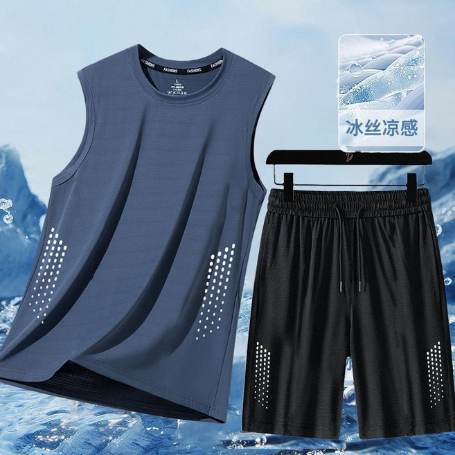 涼感運動套裝男速幹籃球球服男款夏季背心短褲健身房跑步男士一套