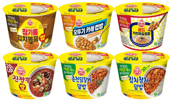 오뚜기 컵밥 6종 10개 세트(김치참치덮밥 2+춘천닭갈비덮밥 1+치킨마요덮밥 1+진짬뽕밥 2+참기름김치볶음밥 2+오뚜기카레 2), 2.84kg, 1세트