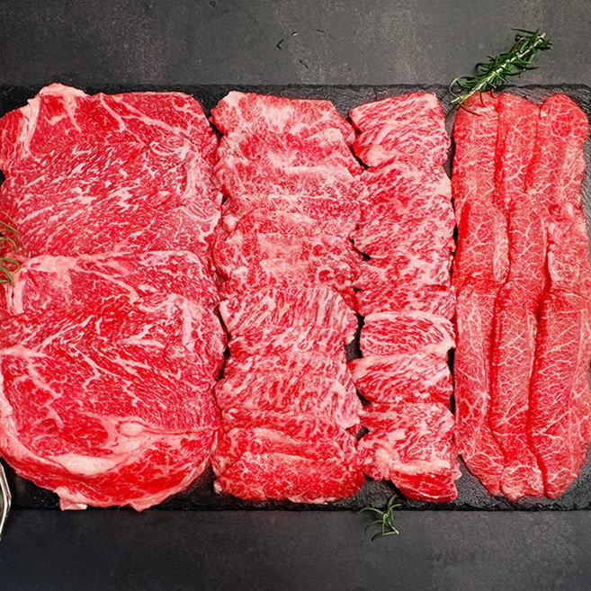 [학성새벽시장] 명품한우 +1 모듬 세트 등심+부채살+갈비살 구이용 소고기 한우 선물세트포장, 1세트, 1kg