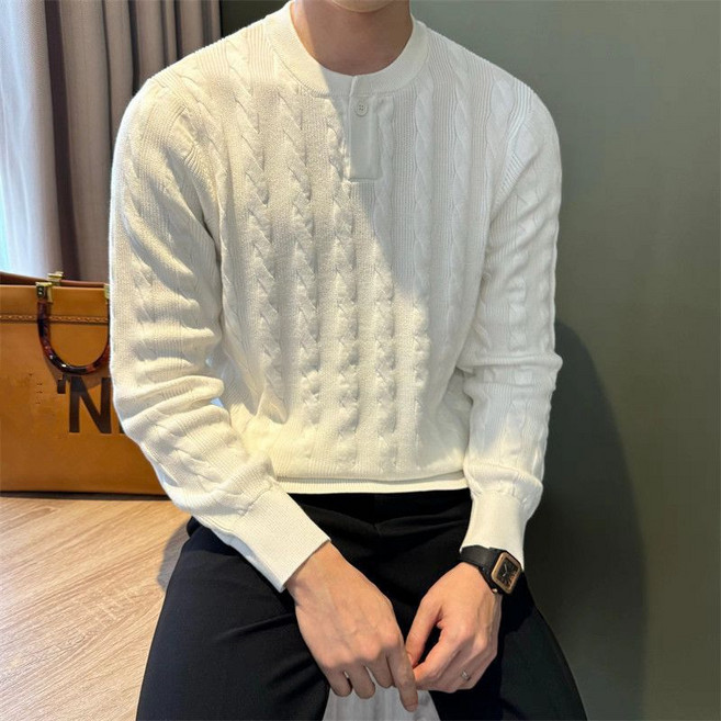 녕동 남성 꽈배기 니트 기본핏 데일리 헨리넥 스웨터 루즈핏