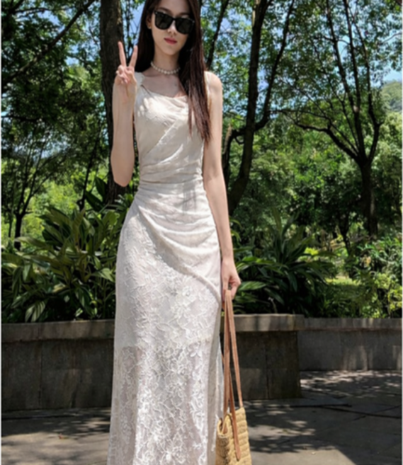 레이디 매직(lady magic) 레이스 슬림 머메이드 섹시 나시 롱원피스