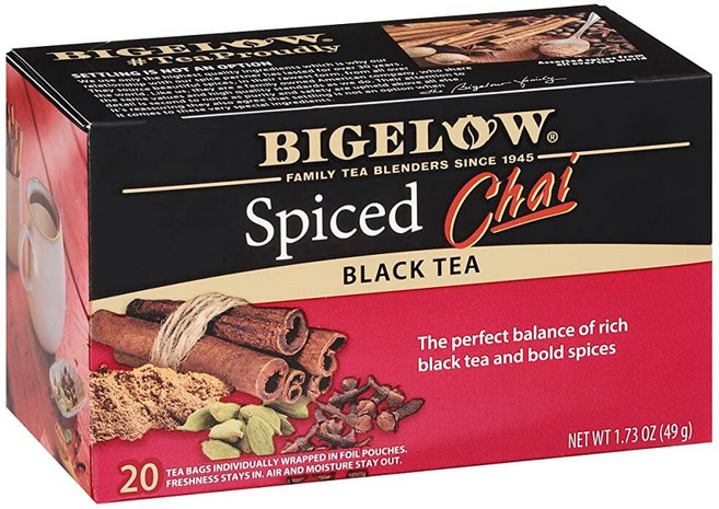Bigelow Tea Perfectly Mint 홍차 카페인 티백 총 20개 262429, 2.45g, 20