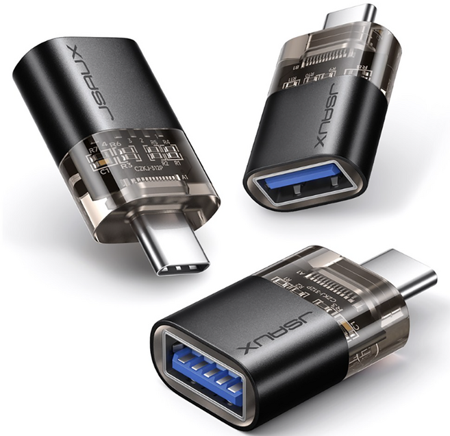 JSAUX USB 3.0 A타입-C타입 OTG 고속 투명 변환 젠더, 3개, 블랙, 24cm