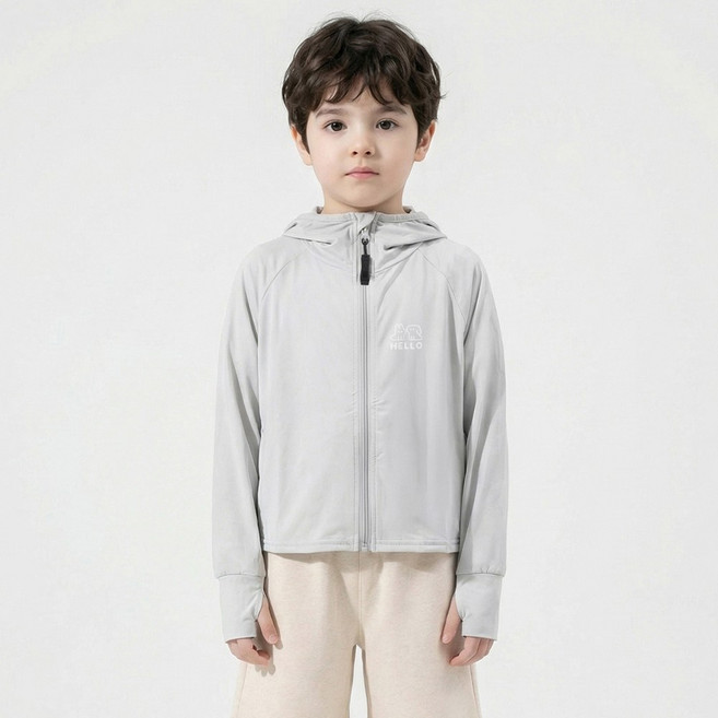 알앤엘 아동용 자외선차단 냉감 바람막이 호루라기 지퍼 핑거홀 여름점퍼 UV차단