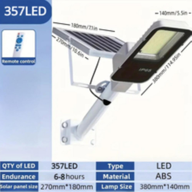 차고 정원 벽 램프용 야외 태양광 가로등 357LED 6500K IP65 방수, 4000mAh