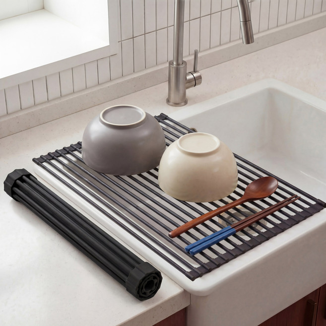 펜마마 실리콘 식기건조대 매트 대형 드라잉 롤 매트 싱크대 선반 싱크대정리 싱크롤매트, 1개, 블랙