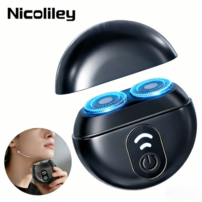 Nicoliley 휴대용 전기면도기 방수 더블헤드 남자 전기면도기 여행용, 블랙, TX06