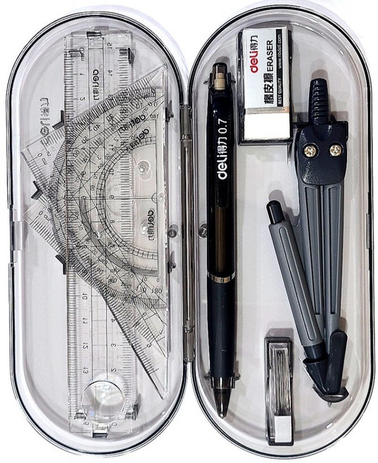 미룬토 제도용 컴퍼스 룰러 각도기 삼각자 8종 세트(2종), 1개, 둥근 모서리 케이스