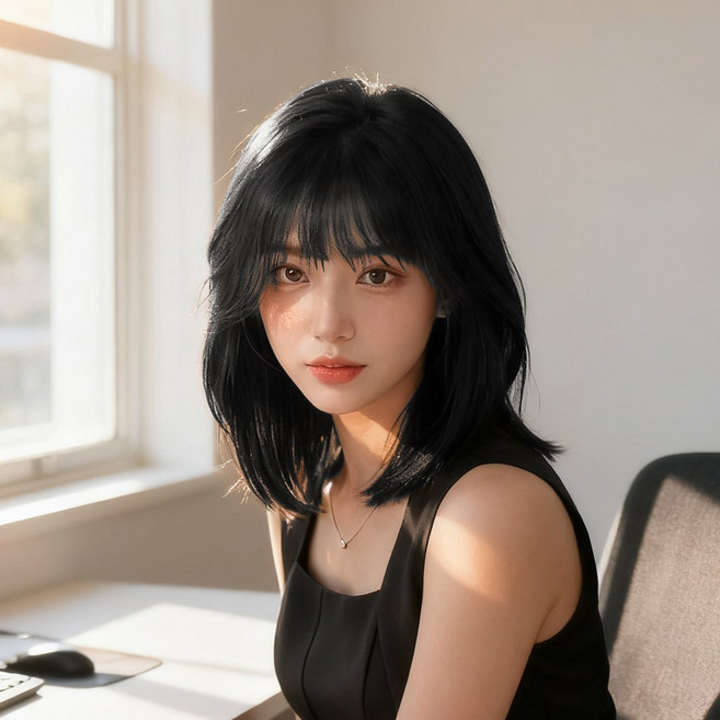 지비킹 정수리 앞머리 가르마 가발 인모 100% 수제 부분가발 앞머리스타일 큰사이즈, 1개, 블랙