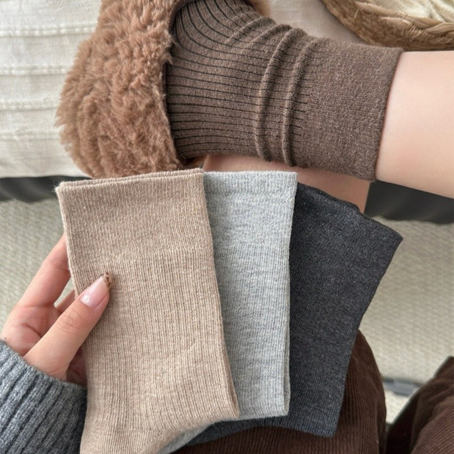 Banjiwu 여성 양말 순색 겨울 양말 중목 양말 장목 양말 중목 양말 운동 양말 무압박 양말 면 양말 4족 세트