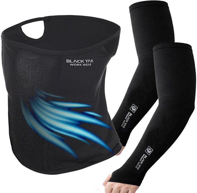 블랙야크 에어홀 쿨링마스크+손등쿨토시 세트 pyz, 1세트, 마스크 블랙+손등쿨토시 블랙