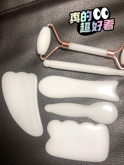 白玉 面部 刮痧板 提拉 緊致, 1個, 如圖所示