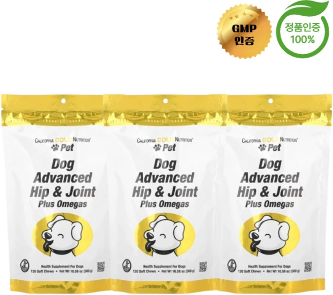 2+1 캘리포니아 골드 뉴트리션 어드밴스드 고관절 관절 반려견용 소프트츄 120개, 3개, 뼈/관절강화, 120정 - 쿠팡