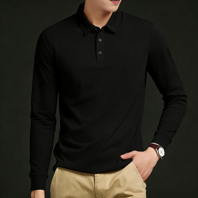 ANYOU 남성 비즈니스 캐주얼 골프 폴로 긴팔 티셔츠 러닝 트레이닝 기능성 통기성 데일리 봄가을 폴로넥