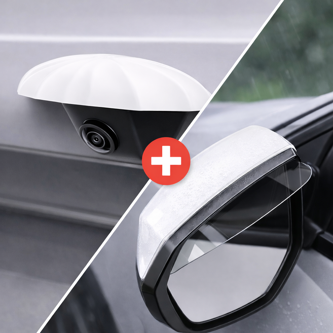 [세트] 비소레인 후방카메라 빗물가리개 사이드미러 빗물커버 레인 쉴드 비 햇빛 눈 투명, 화이트 + 투명