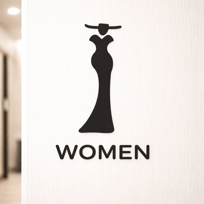 하스몰 도어사인 접착식 화장실 표지판 팻말, 1개, 블랙 WOMEN