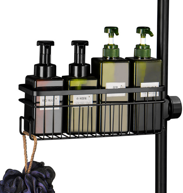 원기화 304 스테인리스 욕실 샤워봉거치대 선반 수납선반, 한 세트, 블랙