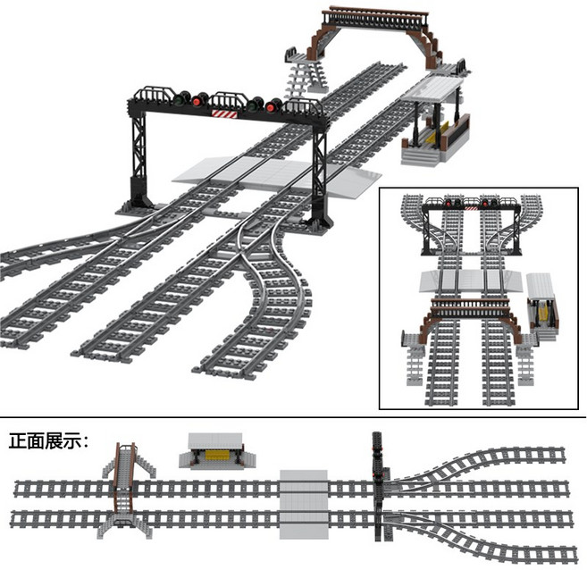 호환레고 기차 레일 트레인 기차길 레일 장면 풀 세트 신호등 대합소 보이 퍼즐 장난감, BD, 1개