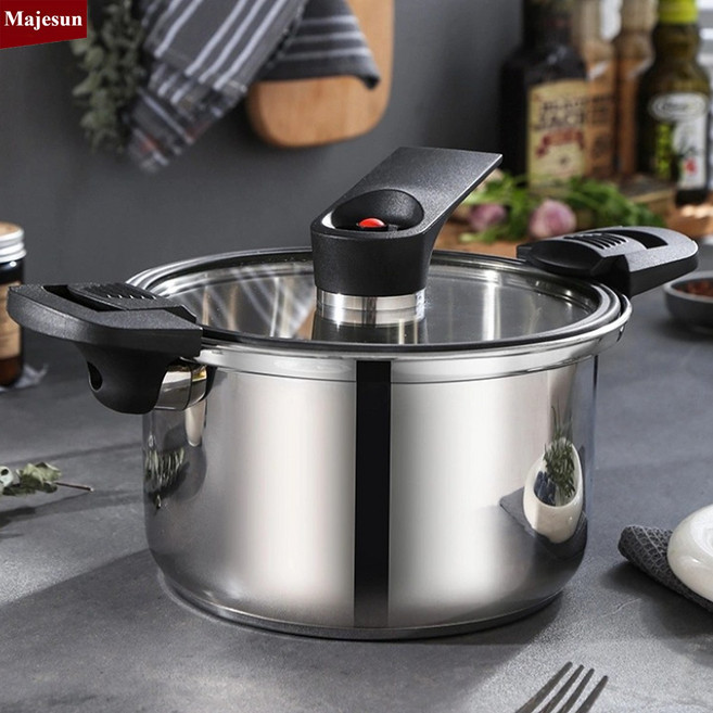 Majesun스테인리스 통3중 진공가마솥인덕션 겸용 저압냄비 곰솥/전골냄비 다용도 압력냄비, 1개, 본색, 20cm